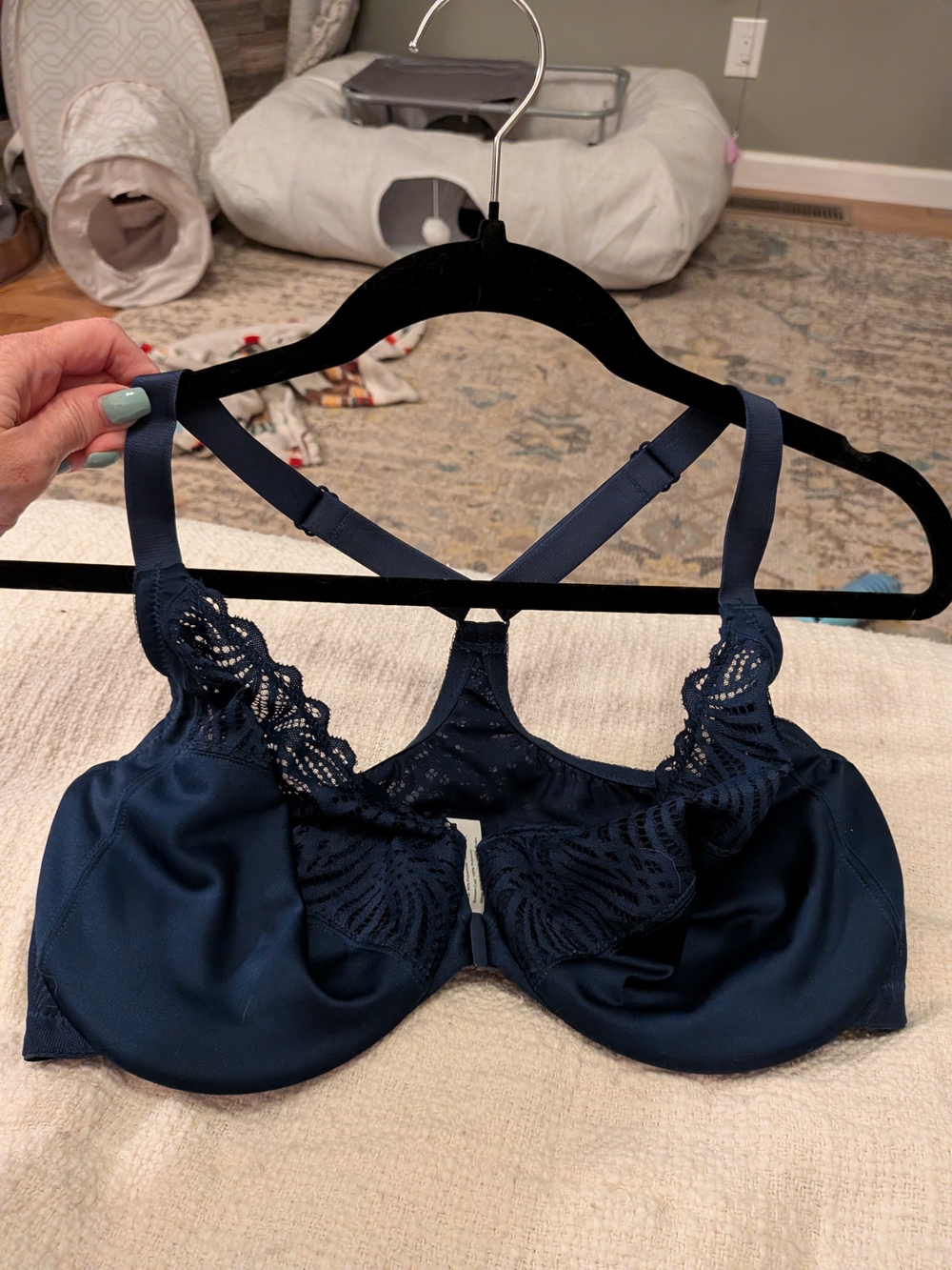 Navy Lace-Trim Underwire Bra